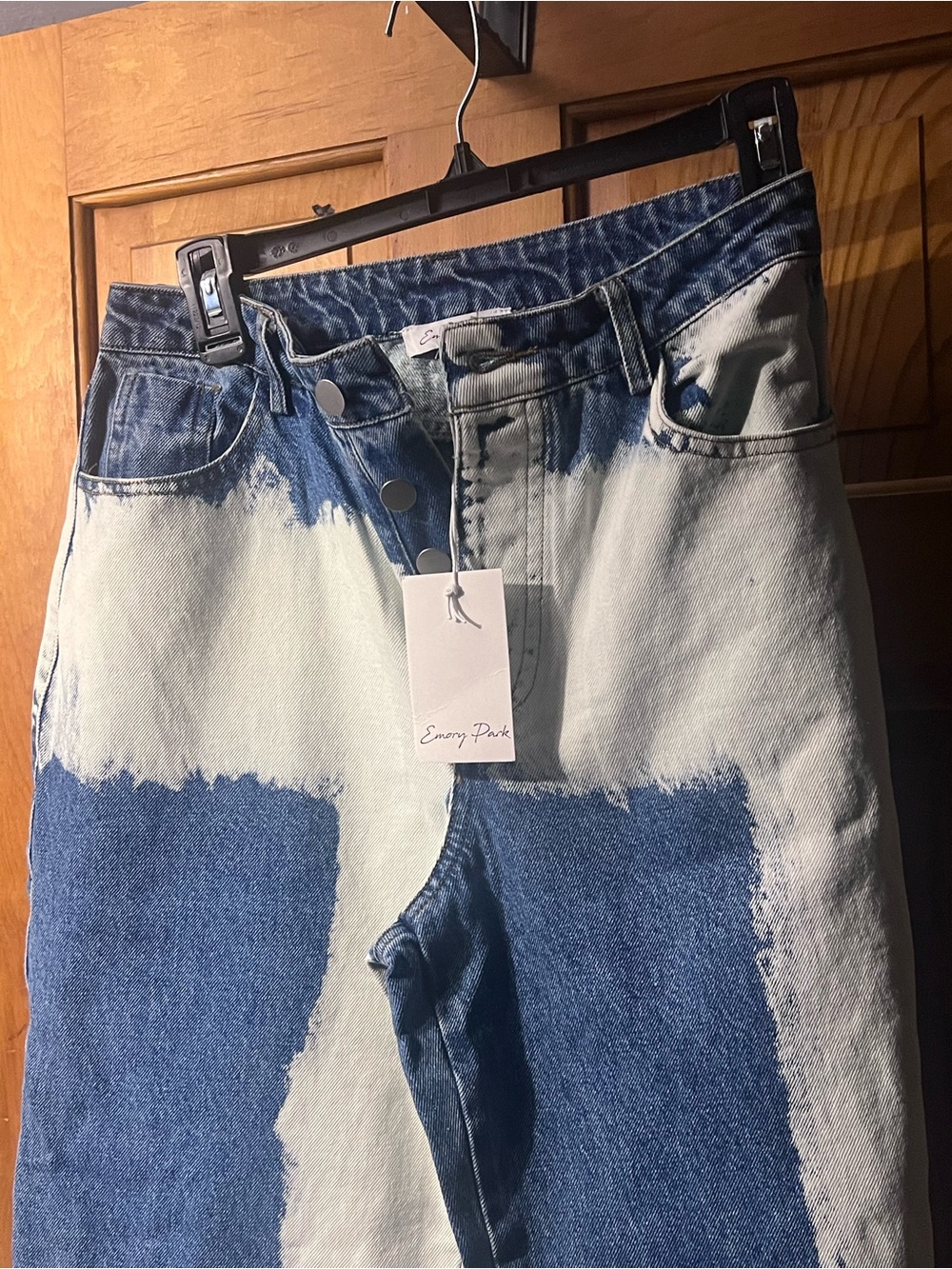 Emory Park Two-Tone Bleached Denim Jeans - Dark Blue & Light Cream